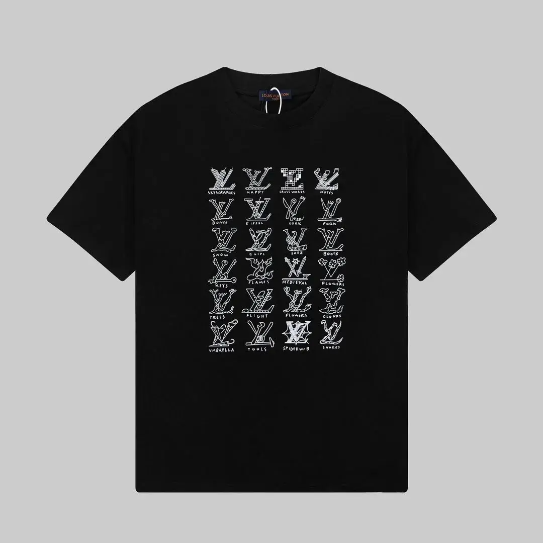 Louis Vuitton Men's Navy Blue T-Shirt with Logo Variations - Luxury Fashion vista 2
