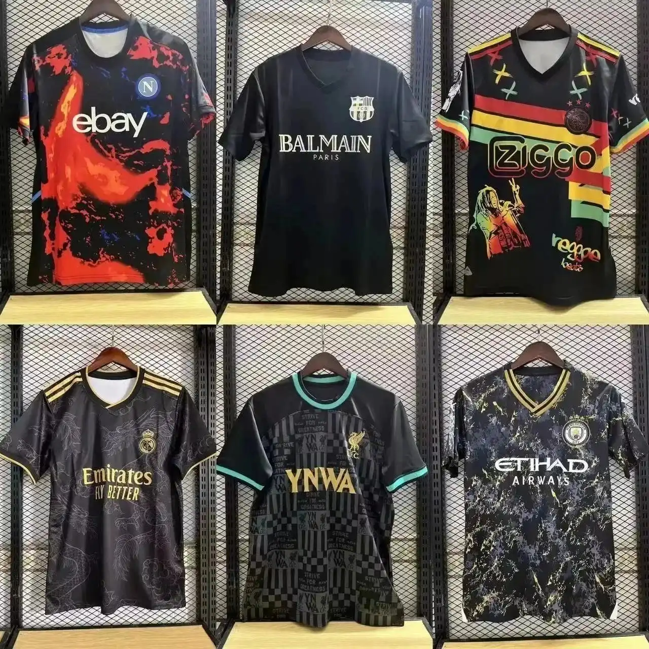 Napoli eBay / FC Barcelona Balmain / Ajax Ziggo / Real Madrid Emirates / Liverpool YNWA / Manchester City Etihad Airways Jersey [39 styles]